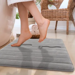 Paco Home Badematte »Corby 252, Memory-Schaum Effekt« Höhe 13 mm rutschhemmend beschichtet fußbodenheizungsgeeignet Badteppich, Uni Farben, gestreift, Hoch-Tief Effekt, grau