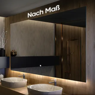 Badspiegel 80x80 cm - Vertikal mit LED Beleuchtung - LED Farbe Neutrallweiß 4500K - T104 - Touch Schalter - Individuell Nach Maß - Beleuchtet Wandspiegel Lichtspiegel Badezimmerspiegel - Transparent