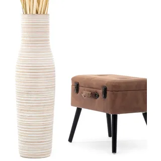 Leewadee Große Deko Bodenvase Für Dekozweige, Hohe Standvase Für Pampasgras, Design Holzvase, 85 cm, Weiß