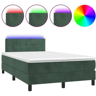 vidaXL Boxspringbett mit Matratze & LED Dunkelgrün 120x200 cm Samt - Grün
