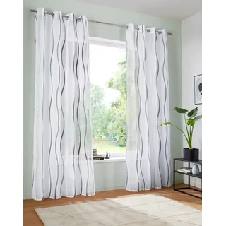Gardine OTTO HOME "Dimona" Gr. 1, bunt (weiß, silberfarben, grau), B:140cm H:145cm, Voile, Polyester, Gardinen, Gardine, 2-er Set, transparent, Voile, Polyester, Wellen, Topseller