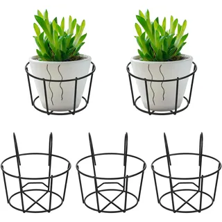 Cabilock 5 Stück Balkon Blumentopf Halterung Metall Hängender Pflanzhalter für Balkongeländer Zaun Runde Blumenampel Eisen Pflanzenhalter Schwarz Klein