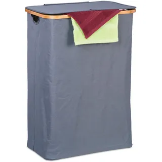Relaxdays Wäschekorb mit Deckel, 105 l, Wäschesammler, Bambus & Polyester, faltbar, tragbar, Wäschekiste, grau/Natur