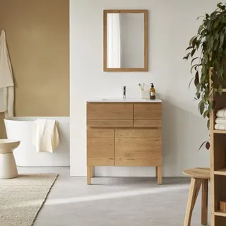 Easy - Badezimmermöbel aus massiver Eiche und Keramik 80 cm