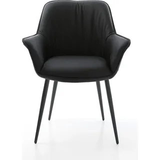 DELIFE Esszimmerstuhl Keila-Flex mit Armlehnen Echt-Leder Schwarz 4-Fuß konisch Schwarz - Schwarz