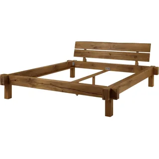 MASSIVMOEBEL24.DE Balkenbett Wildeiche 180x200 tabacco geölt JANGALI #312 - Braun