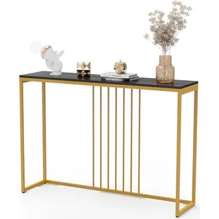 WISFOR Konsolentisch XXL Beistelltisch Flurtisch Marmor, Ablagetisch Dekotisch Sideboard Beistelltisch mit goldenem Metallrahmen Wohnzimmer Eingangsbereich 120x30x78.5cm, schwarz - Gold, Schwarz