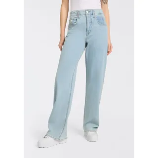 High-waist-Jeans HERRLICHER "Baggy Straight Denim Light", Damen, Gr. 30, Länge 32, paradieso, Denim/Jeans, Obermaterial: 98% Baumwolle, 2% Elasthan, loose fit, Jeans High-waist-Jeans