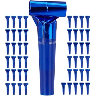 Relaxdays Partytröten 50er Pack, Luftrüssel Kinder, Tröten Kindergeburtstag, Party Pack Krachmacher, Blasrüssel, blau