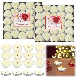 MOAMUN 100 Stück Teelichter Kerzen, Herzform Teelicht Mini Candle Bulk Rauchlos Candles, Kleine Kerzen Partylite Kerze für Valentinstag Hochzeitstag Weihnachten Dekoration (Weiß)