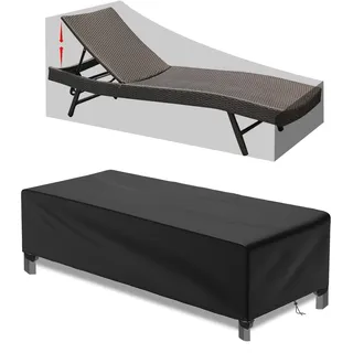 1 Stück Gartenliege Abdeckung mit verstellbarem Kordelzug, Wasserdicht, UV-Beständiges, reißfest, Schwerlast 500D Oxford Sonnenliege Abdeckung, schutzhülle für Gartenliege 200 x 68 x 30cm - Schwarz