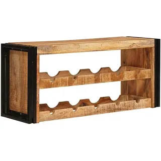 Weinregal Braun 100 x 45 x 33 cm aus massivem groben Mangoholz Wandmontage stabile Holz- und Metallkonstruktion für Küche Esszimmer Keller rustikale Optik