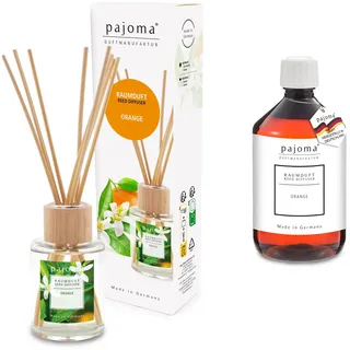 pajoma® Raumduft Orange 100 ml + Nachfüller 500 ml | Komplett-Set mit Rattanstäbchen | Langanhaltender Diffuser, Premium Qualität