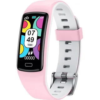 Armbanduhr Fitnessuhr Schrittzähler Wasserdicht: Smart Watch Kinder Uhr Mädchen Jungen Teenager Uhren mit Herzfrequenz Blutdruck schla Sportuhr Wecker - Rosa