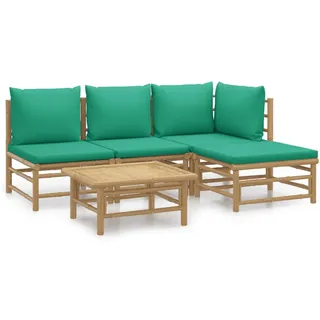 vidaXL 5-tlg. Loungeset mit Grünen Kissen Bambus braun/grün