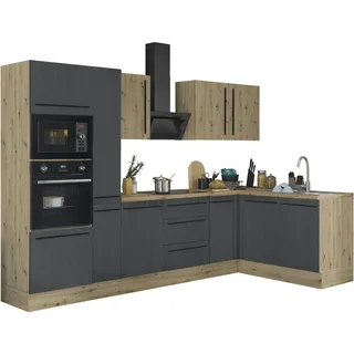 kochstation Winkelküche Florida L-Form 300 x 165 cm schwarz