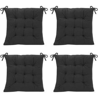 Unyqoos® Stuhlkissen 4er-Set 40 x 40 cm – Baumwoll-Polyester Sitzkissen mit Antirutschbändern, waschbar 30 °C, für Innen & Außen - Schwarz