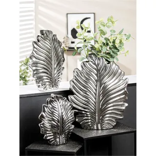 Bodenvase GILDE "Vase "Monstera" H. 45 cm", silber (silberfarben), B:36,5cm H:45cm T:10,5cm, Keramik, Vasen, Bodenvase
