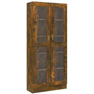 vidaXL Vitrinenschrank mit 5 Fächern, 2 Glastüren 82,5/30,5/185 cm aus Holzwerkstoff Räuchereiche Dekor , Dunkelbraun , Strukturbuche , Rechteckig , 82.5x185x30.5 cm , Esszimmer, Vitrinen, Vitrinenschränke