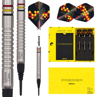 Unicorn S/T Tung James Wade 20 g weiche Spitze Dart-Set, Dimitri Van den Bergh, Premier, 90/70% Wolfram, Stahlspitze & Softspitze, 18g bis 25g, Silber/Gelb