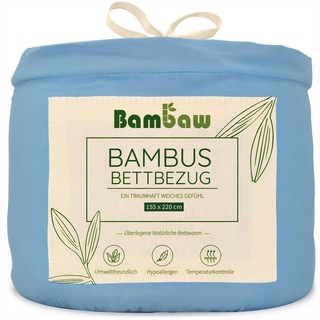 Bambaw – Bettbezug 155x220 cm - 100% Bambus - Deckenbezug Allergiker - weicher und atmungsaktiver Bettdeckenbezug - Bettbezug Sommer - hellblau