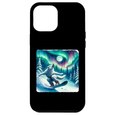 Hülle für iPhone 15 Plus Wolf heult beim Snowboarden in Mondnacht. Snowboard