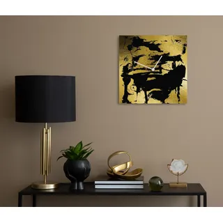 queence Wanduhr »Abstraktes Muster, Blattgold Applikationen« Uhr, geräuschlos, gold, Blattgold, handarbeit, schwarz