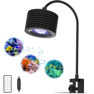 Lominie Aquarium Led Beleuchtung mit 4 Modi dimmbar, Aquarium Beleuchtung 6500K mit Verstellbarem Schwanenhals, Vollspektrum Nano Aquarium Lampe mit Zeiteinstellung, für Aquarium (Süßwasser)
