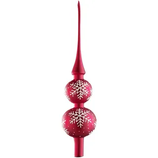 X-Mas Christbaumspitze , Rot, Weiß , Glas , Ornament , 7 cm , 32 cm , Dekoration, Weihnachtsdekoration, Christbaumschmuck, Christbaumspitzen