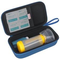 BOVKE Tragetasche für Asthma Inhalator, Inhalator Spacer für Kinder und Erwachsene, Masken, Extra Mesh Taschen für Zubehör, Blau, (NUR Fall)