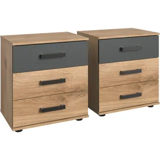 WIMEX Nachttisch WIMEX "Stockholm, Nachtkommode 52cm breit, Made in Germany", grau (eichefarben, grau), B:52cm H:58cm T:38cm, Pflegeleichte Kunststoffoberfläche, Griffe aus Kunststoff, schwarz, Schubkästen auf Metalllaufleisten, Tische, Nachttisch, Industrial 