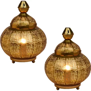 2er Set Orientalische Deko Tischlampe Nachttischlampe Lampe Jamala Gold - Gold