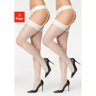 Strapsstrümpfe LASCANA, Damen, Gr. 44/46, weiß (2x cremeweiß), Elasthan (LYCRA), Polyamid, glänzend, uni, elastisch, Socken Strapsstrümpfe, mit silikonfreien Strumpfrändern