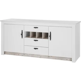 Home affaire Unterschrank »Florenz, Küchenunterschrank in Pinie Weiß, Unterschrank« mit verschnörkeltem Metallgriff, im Landhausstil, Arbeitshöhe 92 cm, weiß