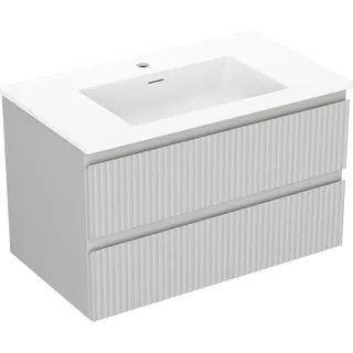 Mexen Rivel Badezimmer Unterschrank 80 cm mit Waschbecken Otis, 2 Schubladen, geriffelt, grau matt/weiß matt - 91A20-08047-2-BF?