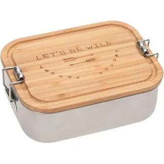 Lässig Lunchbox "Bamboo, Adventure" mit Holzdeckel, silberfarben, holzfarben