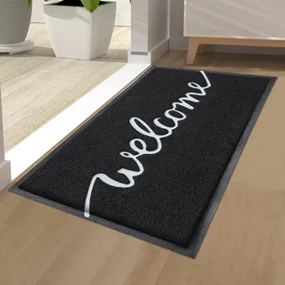 Homaxy Welcome Fußmatte, rutschfeste Schmutzfangmatte, 40 x 60 cm, Schwarz | waschbar, Leicht zu Reinigen, für Haustür, Eingangsbereich, Garten, innen, aussen, Türmatte, Fussmatte