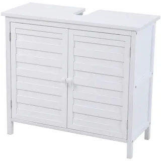 Svita Waschbeckenunterschrank Badschrank mit Regal freistehend Bambus Weiß