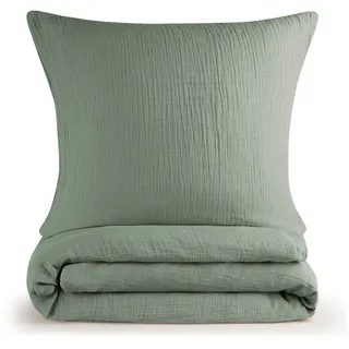 Blumtal Musselin Bettwäsche 135x200 cm + 80x80 cm - Oeko-TEX zert. Bettwäsche 135x200 Musselin aus 100% Baumwolle - extra weiches Bettwäsche-Set waschbar bei 40 °C - Sommerbettwäsche Grün