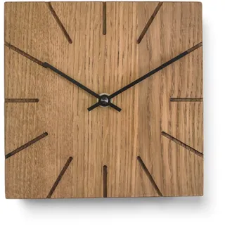 Natuhr Funkuhr Wanduhr Tischuhr Eiche Holz - Beam - Massivholz Design 17 x 17 cm (Räuchereiche Schwarze Zeiger, Funkuhrwerk)