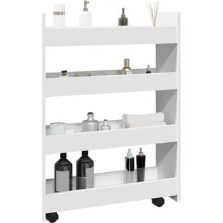 Aufbewahrungswagen Schmal 4 Etagen Weiß Holzwerkstoff, Servierwagen 2024 Neu - Weiß