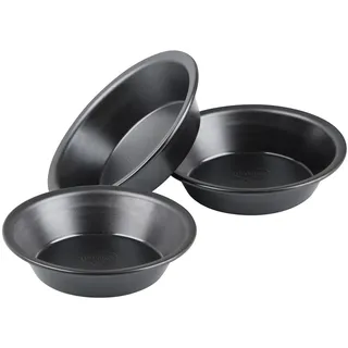Dr. Oetker Pizza- und Kuchenblech 10cm, 3tlg. Set zum Backen von saftigen Kuchen und leckerer Pizza, vielseitig verwendbar, besondere Antihaft-Beschichtung, (Farbe: schwarz), Menge: 3er Set