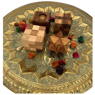 Set Mit 4 Handgemacht Holz Iq Puzzle Würfel Spiel -sustainable Ethical