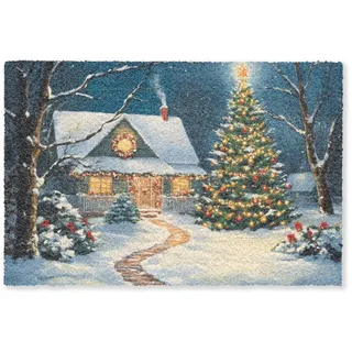 MuchoWow Fussmatte Weihnachten - Weihnachtsbaum - Winter - Zuhause - Schnee Schmutzfänger 90x60 cm , Multicolor , Kunststoff , Rechteckig , 90x0.4 cm , rutschfeste Unterfläche , Teppiche und Böden, Schmutzfangmatten, Fußmatten