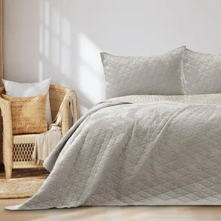 RESTILO Tagesdecke 260x280 cm Beige Bettüberwürf zweiseitig Steppung Velvet Samt Laila