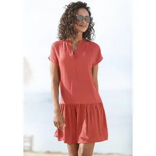 Blusenkleid S.OLIVER "mit Volant am Rock", Damen, Gr. 38, N-Gr, orange (koralle), Web, Obermaterial: 100% Viskose, unifarben, figurumspielend ca. Mitte Oberschenkel, V-Ausschnitt, Kleider Blusenkleid, luftiges Tunikakleid, Sommerkleid,leichtes Strandkleid,Cover-up, Basic, Topseller