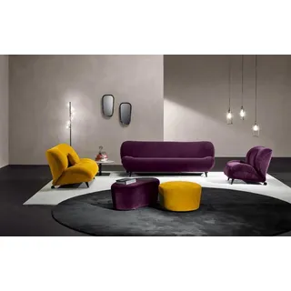 Modernes Sofa 3+2 Sitzer + Sessel + 2x Hocker Stoff Design Couch Set Möbel Stil JVmoebel - Lila