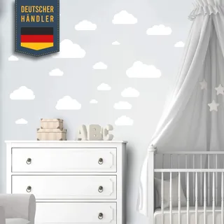 ELES VIDA - 40 Teile Wolken Wandtattoo Kinderzimmer Set - Rauhfaser Wandsticker, Pastell Farben, Baby Sticker zum Kleben, Wandaufkleber Wanddeko - Wandfolie, Kleinkinder, Jungen, Mädchen in Weiß