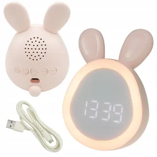 Nachttischlampe für Kinder, rosa, Form eines Kaninchens mit Ohren, mit Hintergrundbeleuchtung, USB-Kabel - Rosa