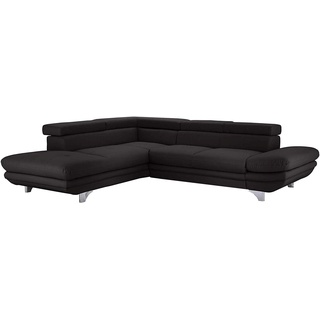 Mivano Schlafsofa Enterprise / Trendige Ledercouch in L-Form mit Ottomane links / Inkl. Bettfunktion und höhenverstellbare Kopfstützen / 273 x 75 x 238 / Kunstleder: schwarz